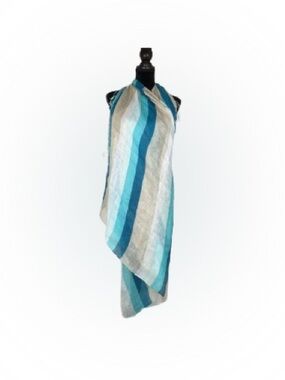 Oversized Scarf Wrap Shawl Sarong Swimsuit Coverup Blue White Strip Lightweight